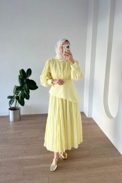 Kırışık Vual Elbise Soft Sarı
