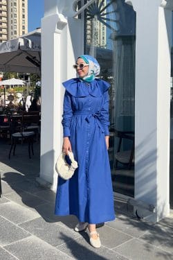 Papatya Yaka Vual Elbise Blue