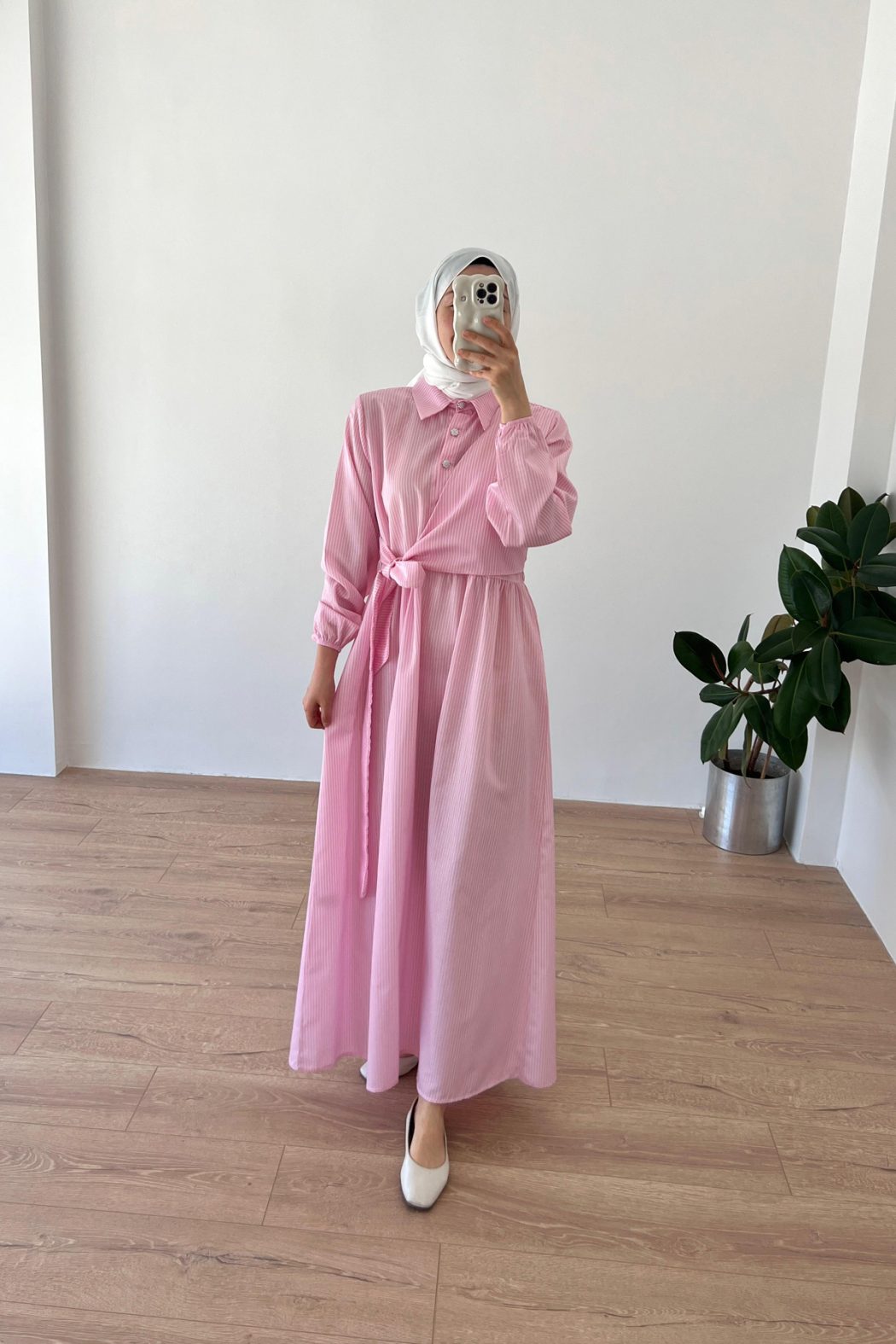 Çizgili Elbise Pembe - Görsel 2