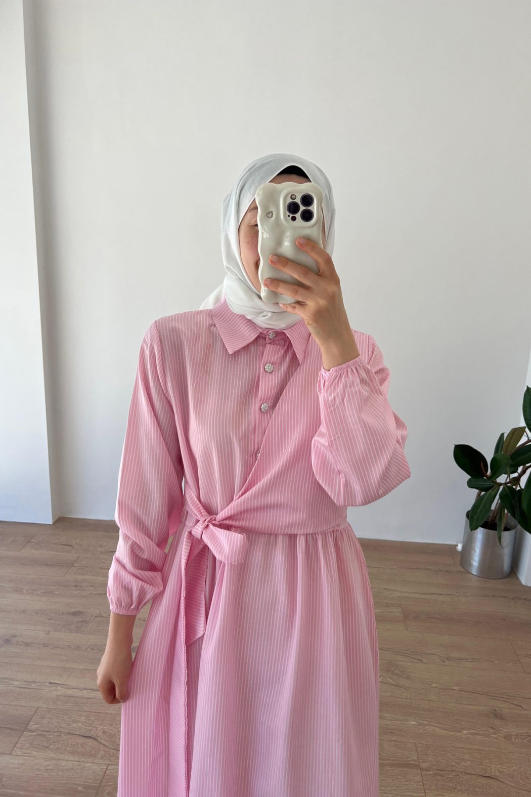 Çizgili Elbise Pembe - Görsel 3