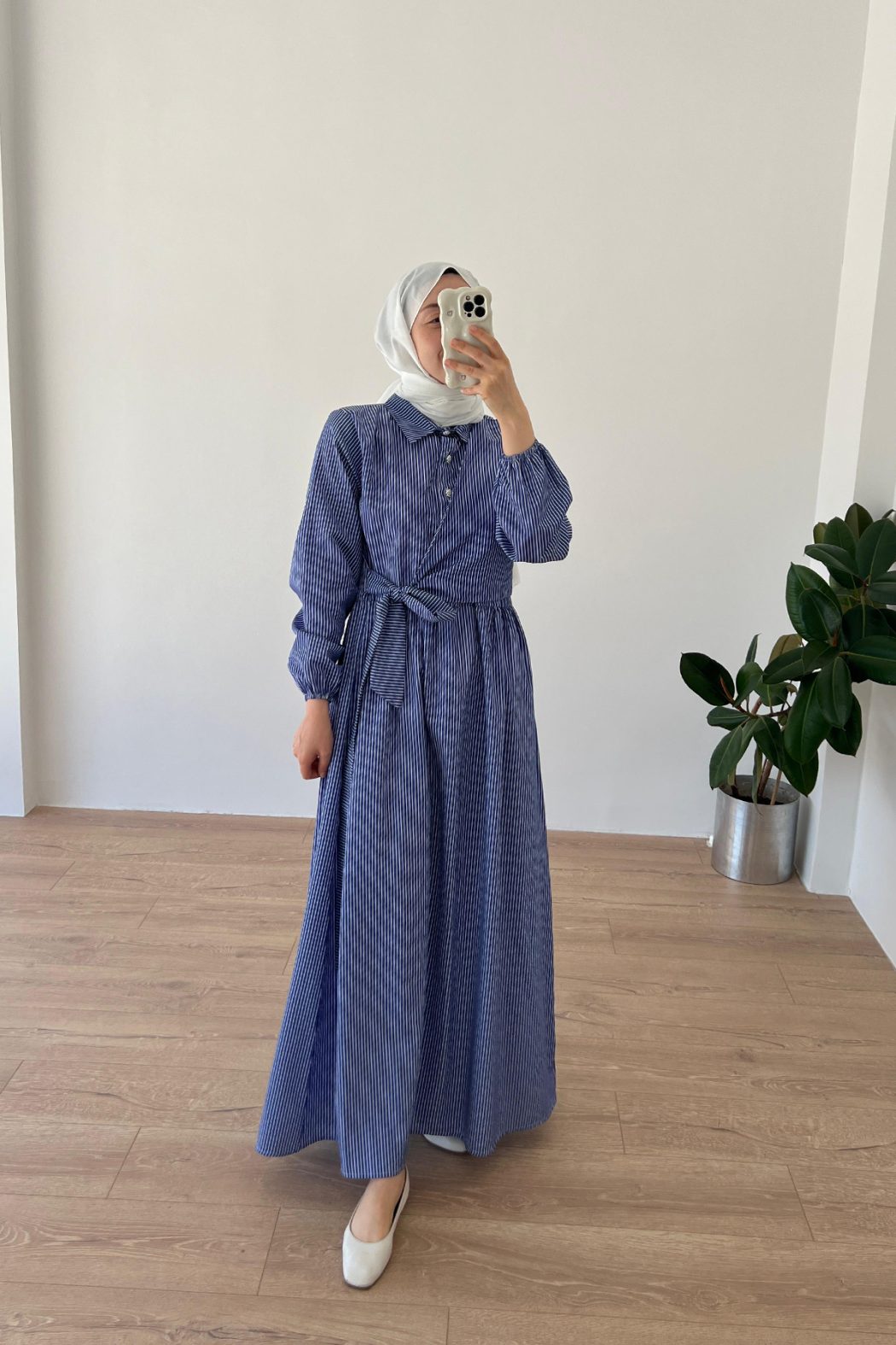 Çizgili Elbise lacivert - Görsel 4