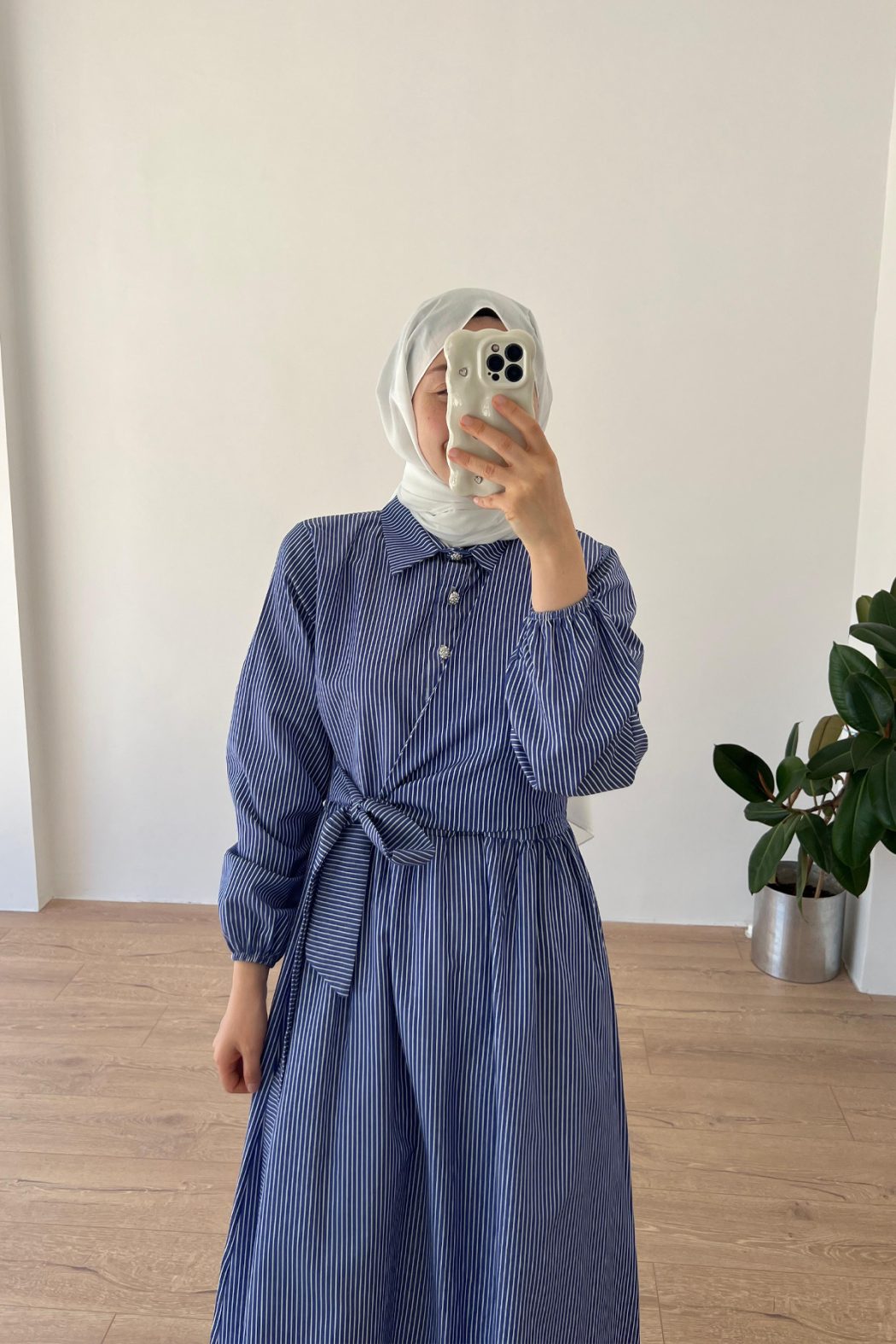Çizgili Elbise lacivert - Görsel 2