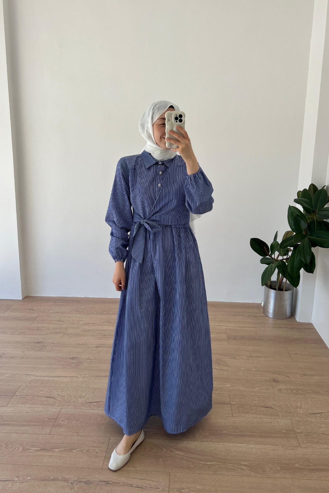 Çizgili Elbise lacivert - Görsel 1