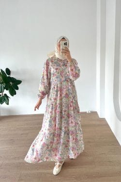 Çiçekli Modal Elbise Pembe - Görsel 2