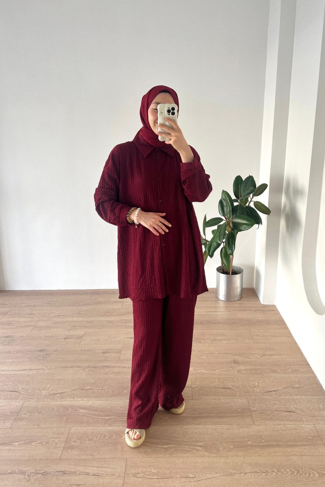 Gofreli Takım Bordo - Görsel 6
