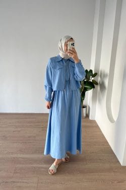 Elbise-Gömlek İkili Takım Buz Mavi