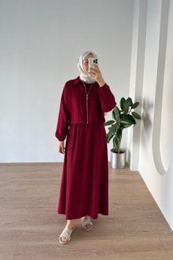 Elbise-Gömlek İkili Takım Bordo