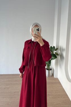 Elbise-Gömlek İkili Takım Bordo - Görsel 2