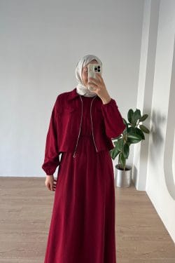 Elbise-Gömlek İkili Takım Bordo - Görsel 4