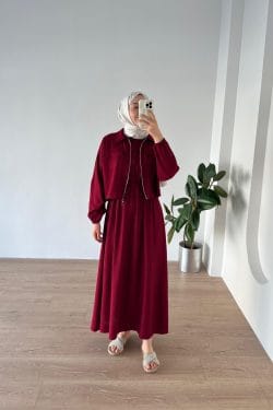 Elbise-Gömlek İkili Takım Bordo - Görsel 5