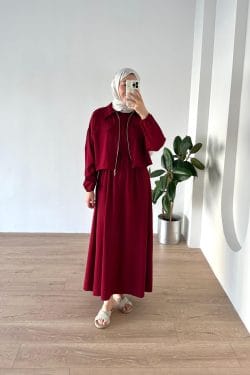 Elbise-Gömlek İkili Takım Bordo - Görsel 3