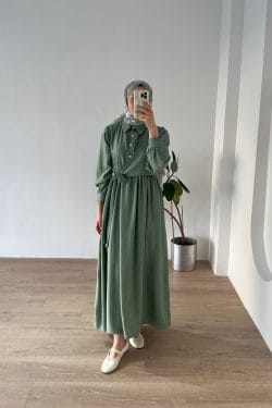 Belden Bağlamalı Elbise Mint - Görsel 6