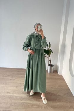Belden Bağlamalı Elbise Mint - Görsel 2