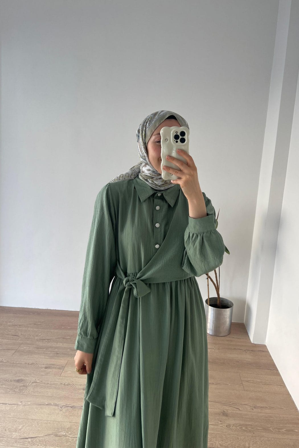 Belden Bağlamalı Elbise Mint - Görsel 4