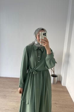 Belden Bağlamalı Elbise Mint - Görsel 4