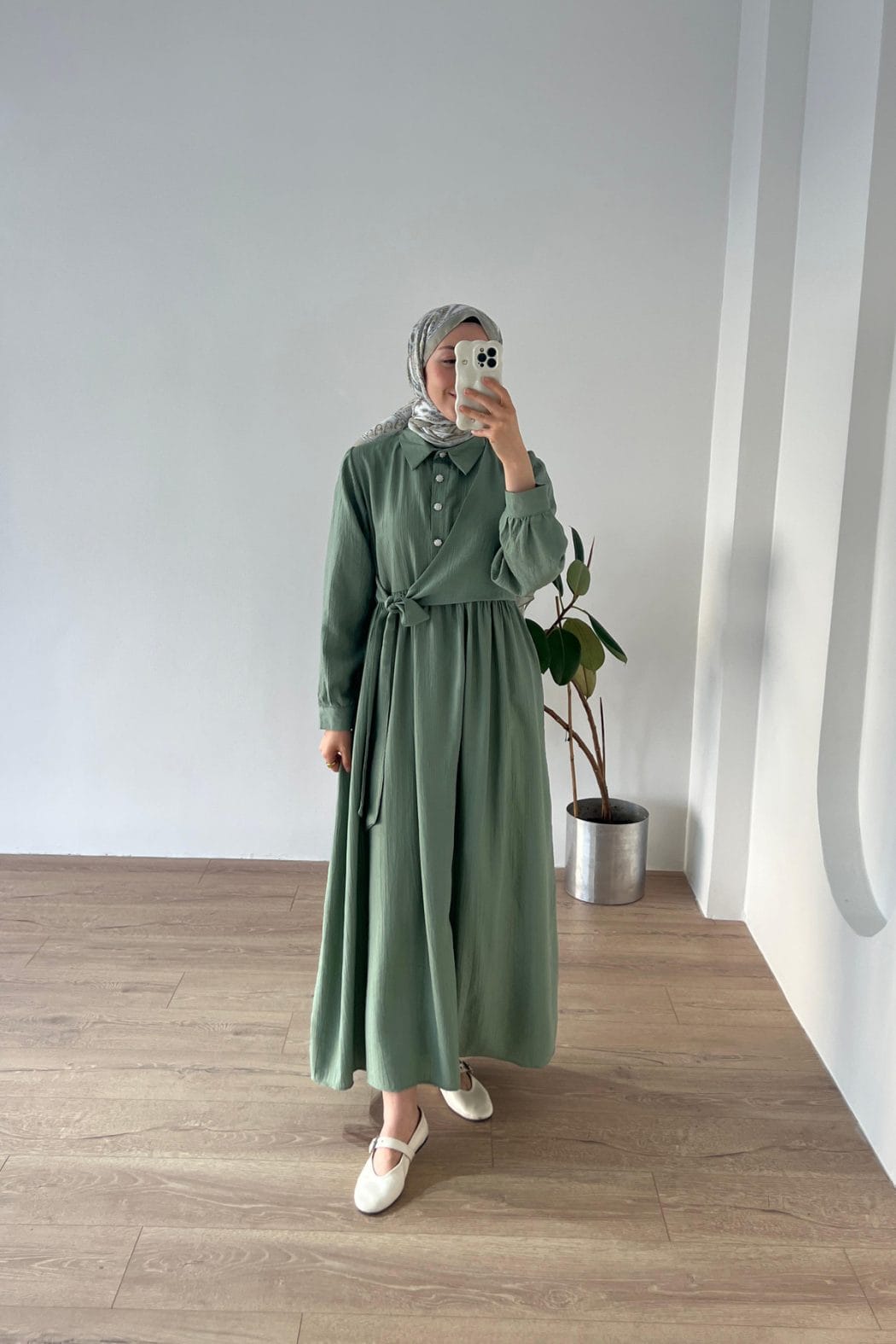 Belden Bağlamalı Elbise Mint - Görsel 3