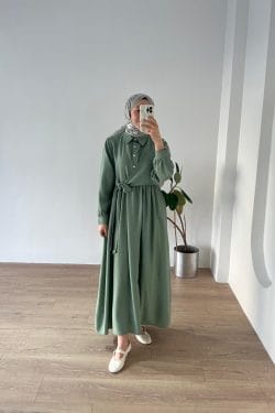 Belden Bağlamalı Elbise Mint - Görsel 3