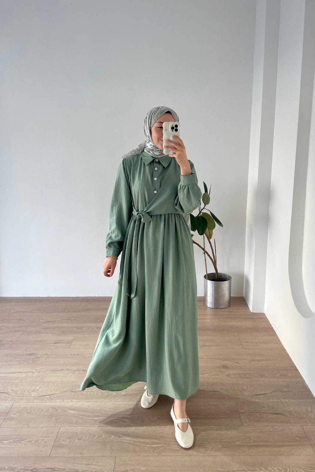 Belden Bağlamalı Elbise Mint - Görsel 5