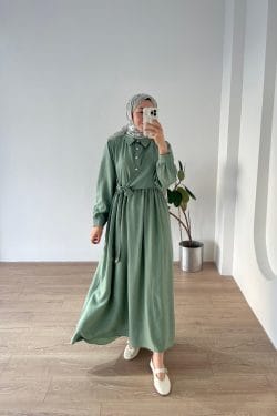 Belden Bağlamalı Elbise Mint - Görsel 5