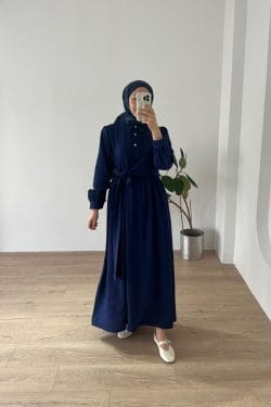 Belden Bağlamalı Elbise Lacivert - Görsel 4