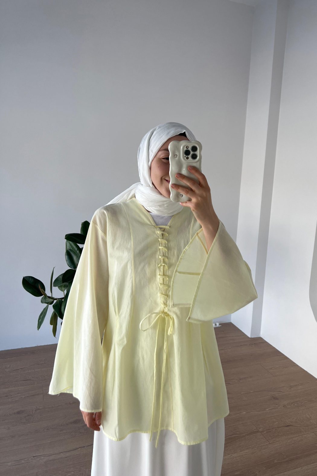 İp Bağcıklı Vual Gömlek Sarı - Görsel 4