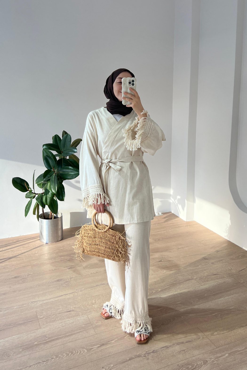 Püsküllü Kimono Takım Kemik - Görsel 1