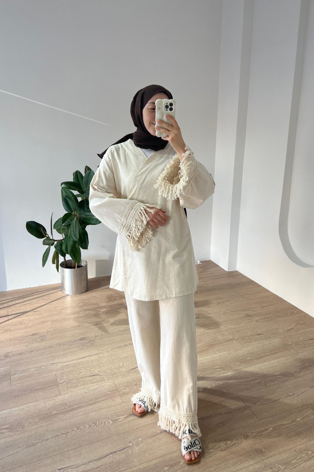 Püsküllü Kimono Takım Kemik - Görsel 4