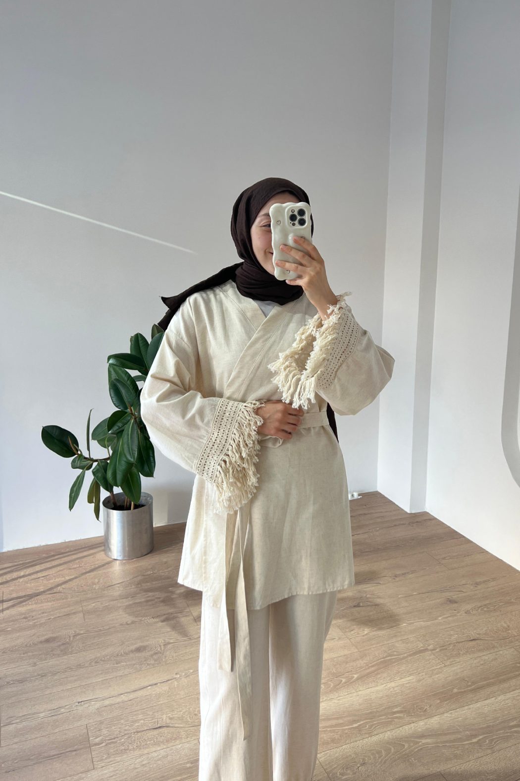 Püsküllü Kimono Takım Kemik - Görsel 5