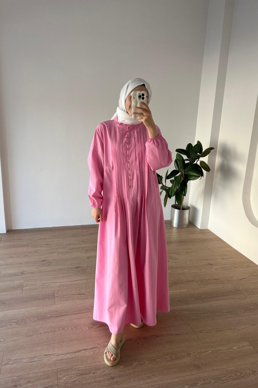 Nervürlü Poplin Elbise Pembe - Görsel 4