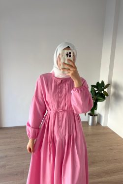 Nervürlü Poplin Elbise Pembe - Görsel 3