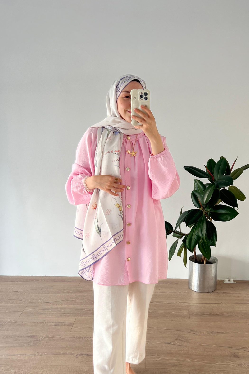 Yakası Pileli Vual Gömlek Pembe - Görsel 2